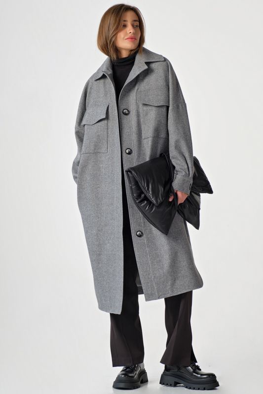 Long wool shirt coat gray