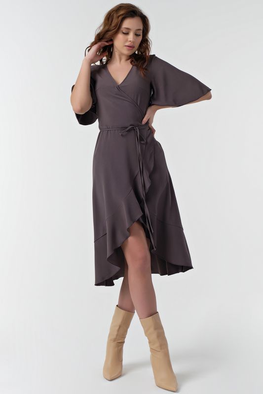 Fit and flounce midi dress in graphite