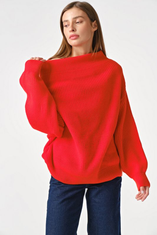 Long Sleeve Oversize Knitted Jumper in scarlet