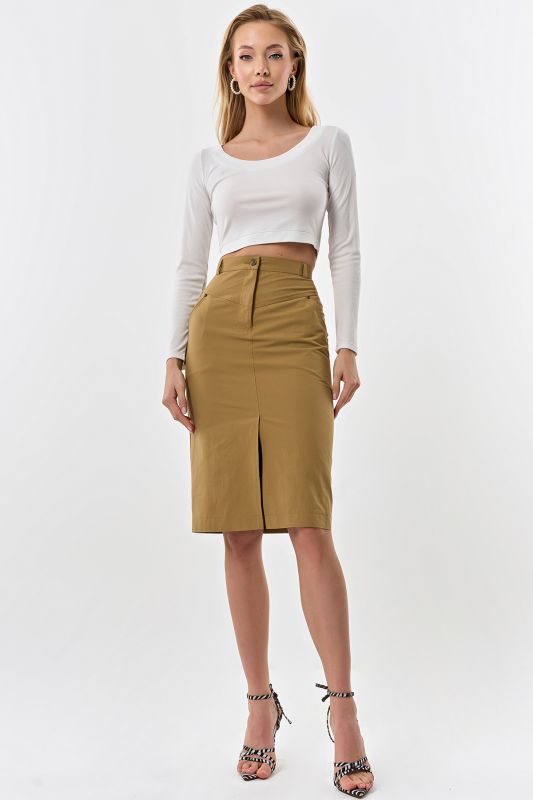 Beige denim straight silhouette skirt