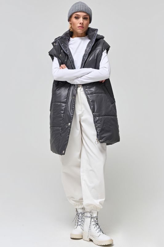 Warming vest with detachable hood dark gray