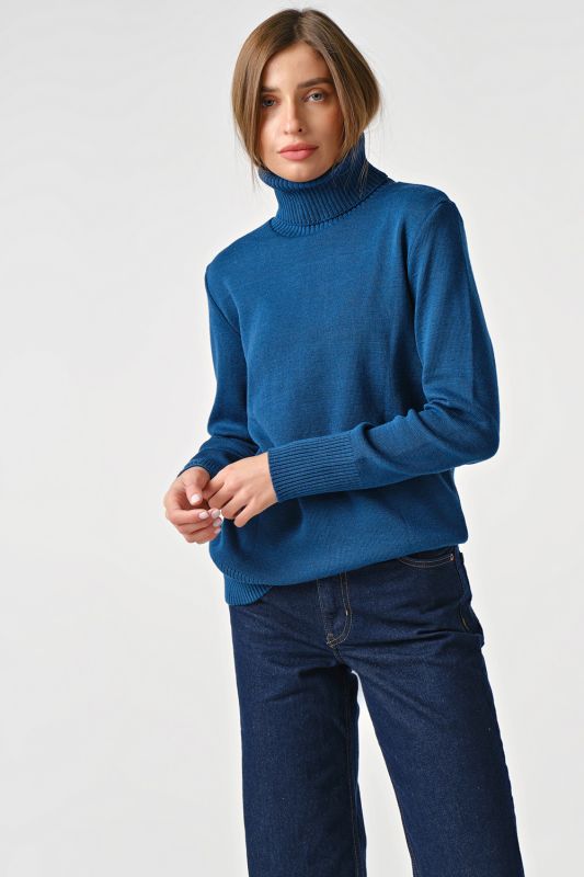 Long sleeve knitted turtleneck in sea wave wool