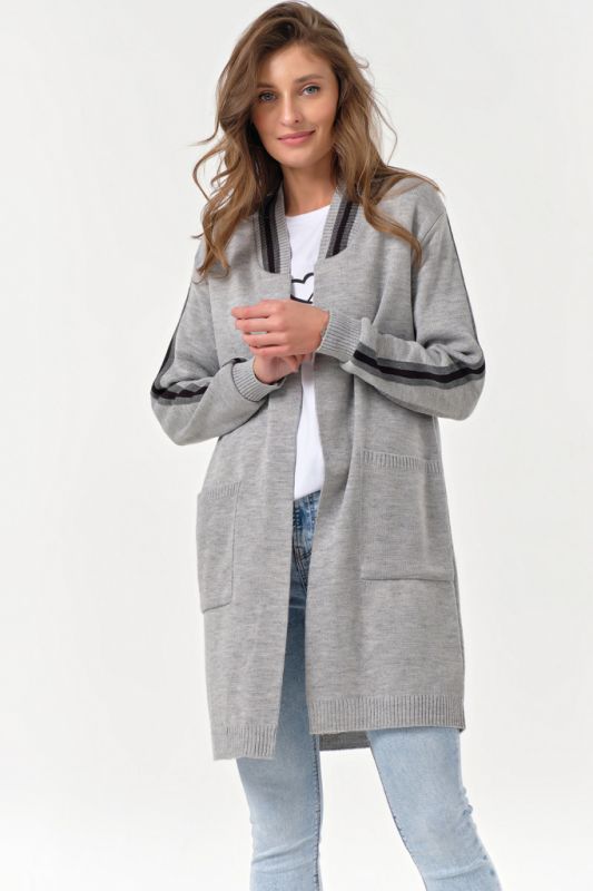 Long knitted cardigan without clasp light gray