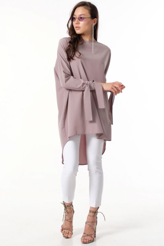 Long-sleeve flared blouse with long sleeves gray-beige