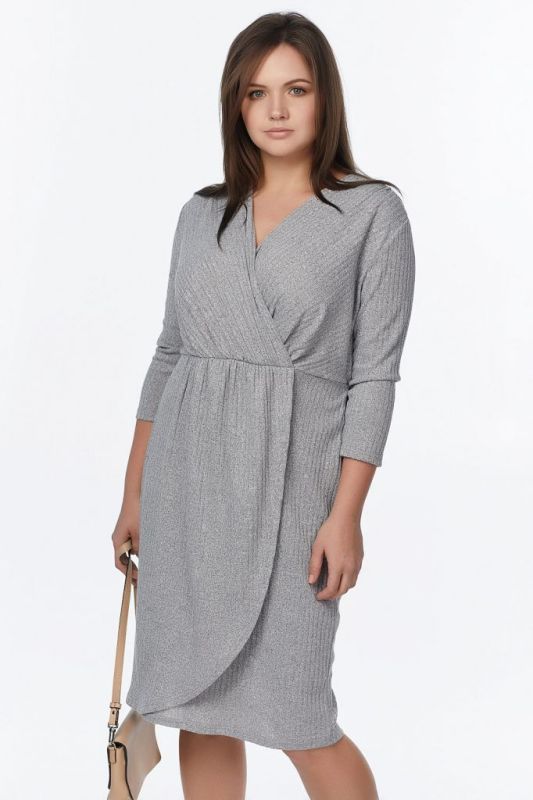 Close-fitting knitted dress with oversized flap gray