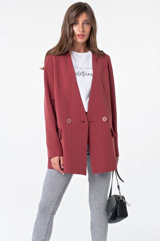 Double-breasted jacket without collar in striped dark red