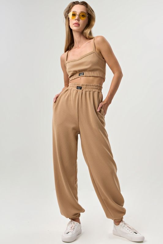 Textured jersey pants beige