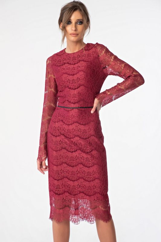 Berry lace fitted midi dress