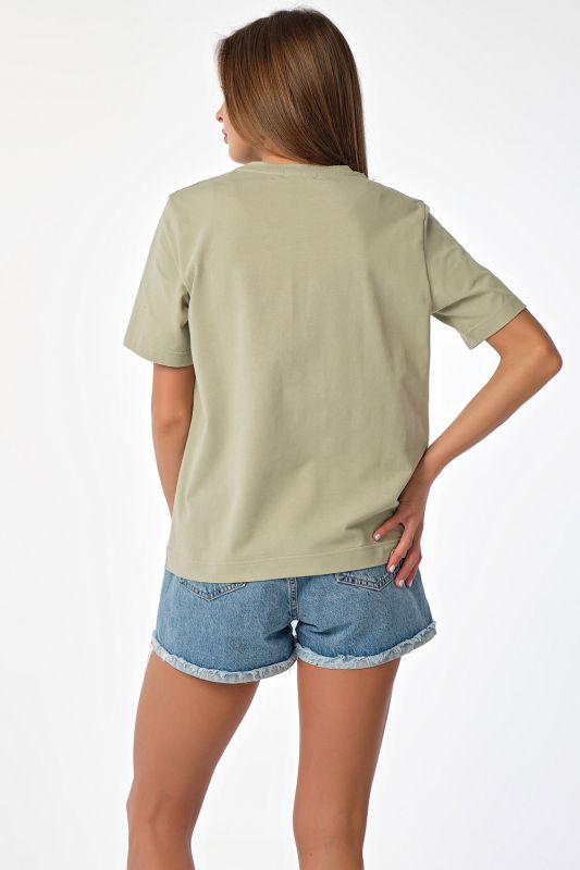 Light green basic knitted cotton over-size T-shirt