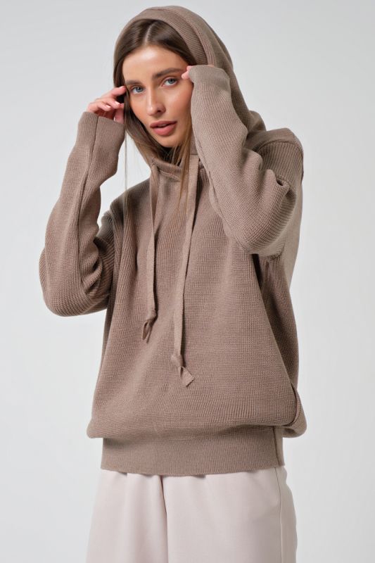 Cappuccino cotton hooded knitted over-size sweater