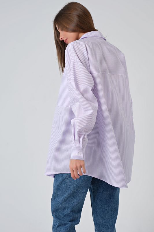 Long sleeve cotton striped oversize shirt on lilac