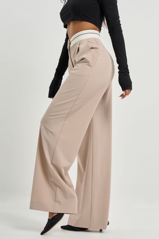 Pants with corsage belt of suit fabric beige