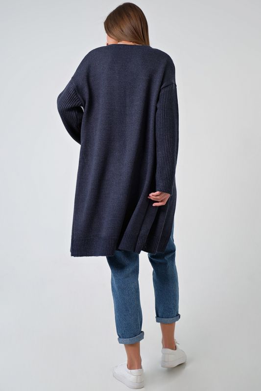 Knitted over-size long cardigan without button blue