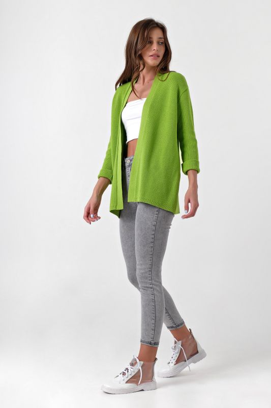 Summer loose cotton knitted cardigan in lettuce color