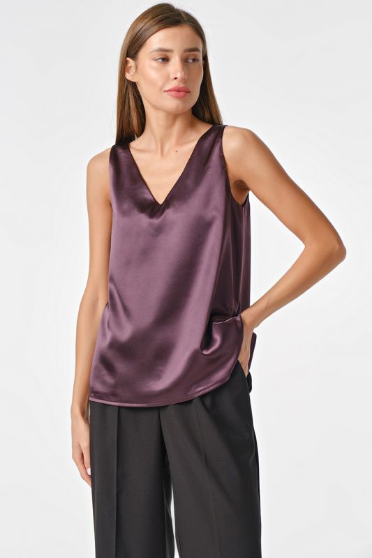 Grape satin basic top under jacket