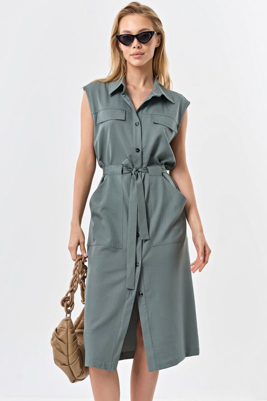 Straight silhouette safari dress in mugwort