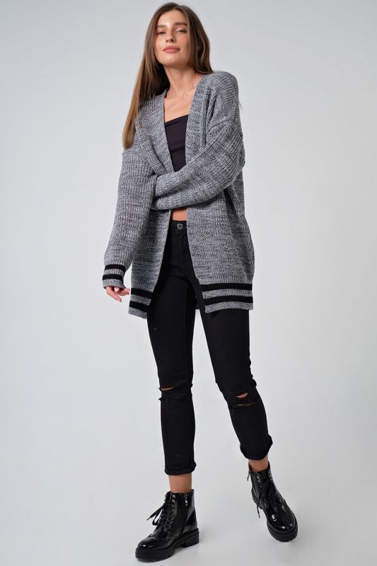 Cardigan knitted over-size short cardigan without clasp gray melange