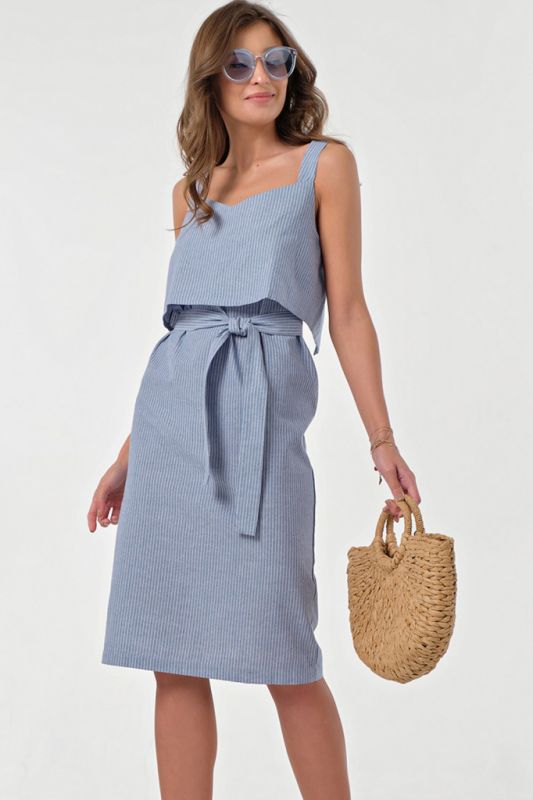 Lightweight striped cotton wide-strapped sundress on blue