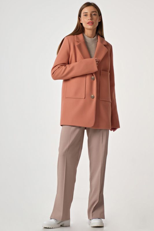 Pale terracotta shortened demi-sweater coat