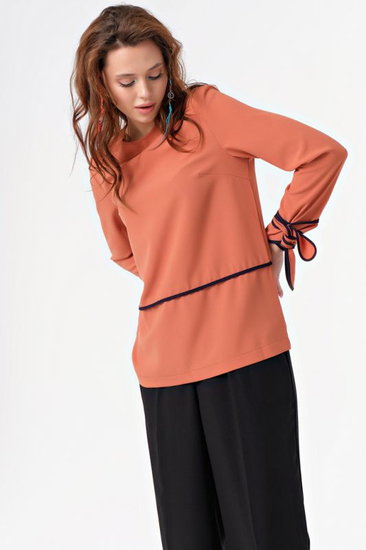 Long blouse with ties for office light terracotta