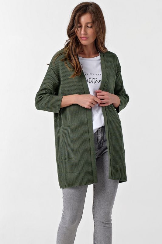 Short knitted cardigan with pockets green