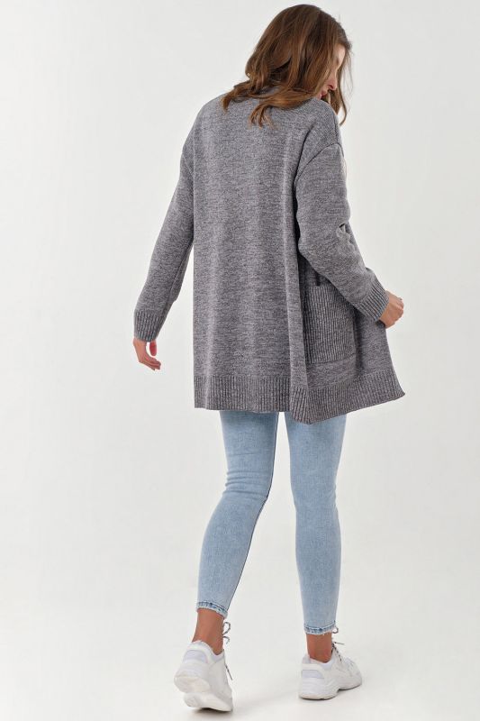 Knitted over-size cardigan without button light gray