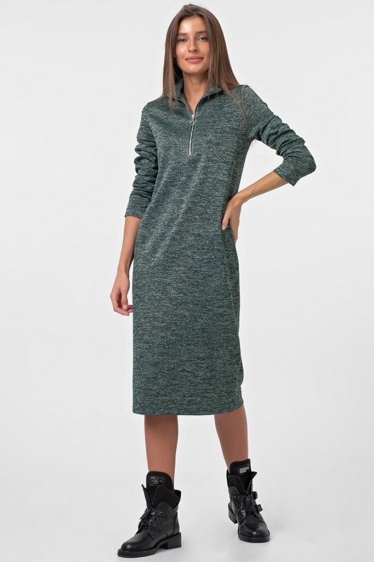 Warm dress with long sleeve gray-emerald melange