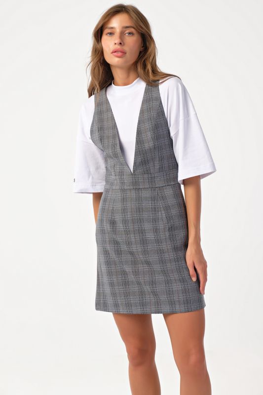 Office mini sundress in plaid gray