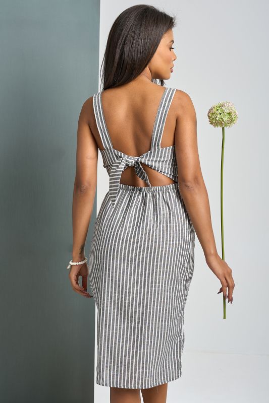 Button front open-back striped sundress on gray