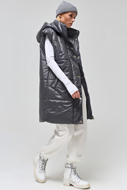 Warming vest with detachable hood dark gray