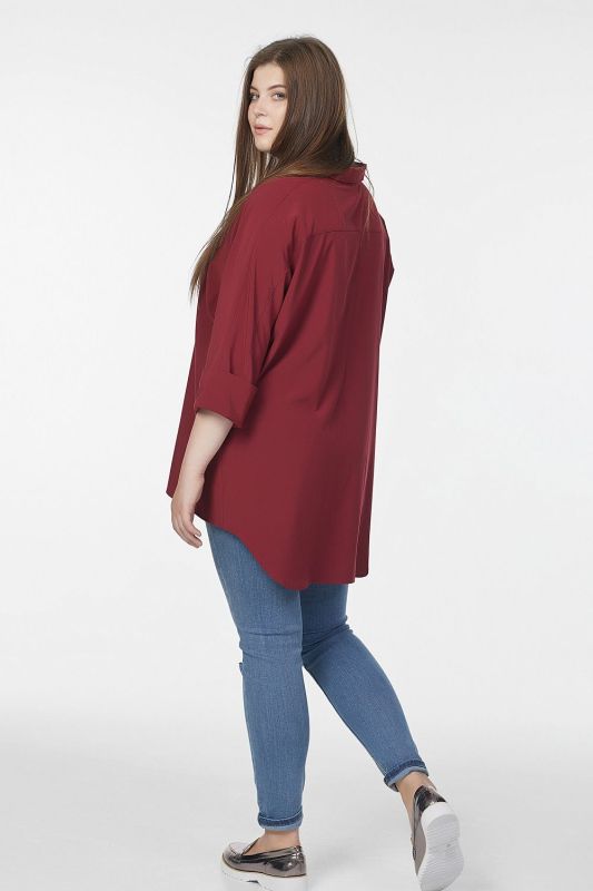 Oversize office blouse in big size burgundy