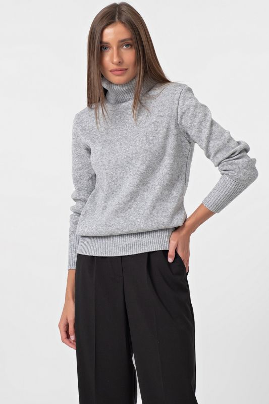 High neck knitted sweater light gray melange