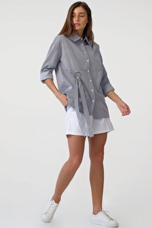 Long Sleeve Straight Shirt with Striped Stripes on gray