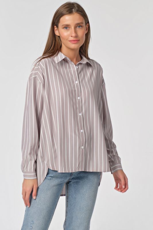 Shirt loose buttoned shirt with striped stripes on gray