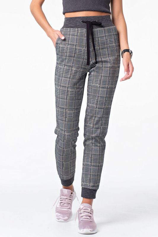 Black-gray sports joggers with checkered stripes