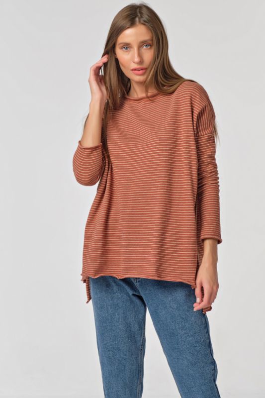 Oversize striped knit sweater on brick color