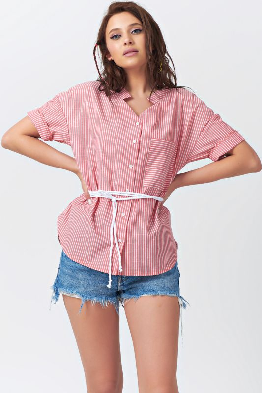 Summer shirt with striped waistband on red