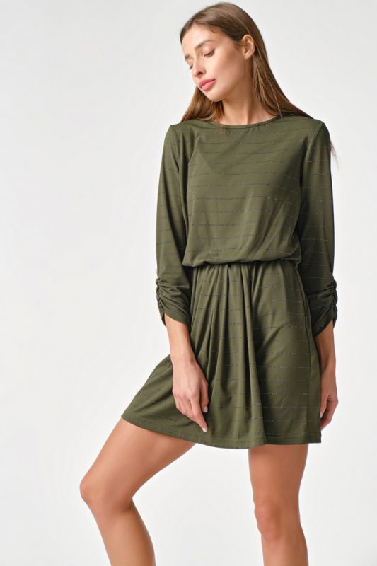 Short striped knitted dress in green