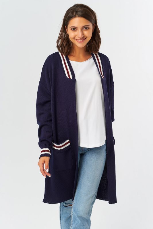 Knitted loose cardigan with pockets blue