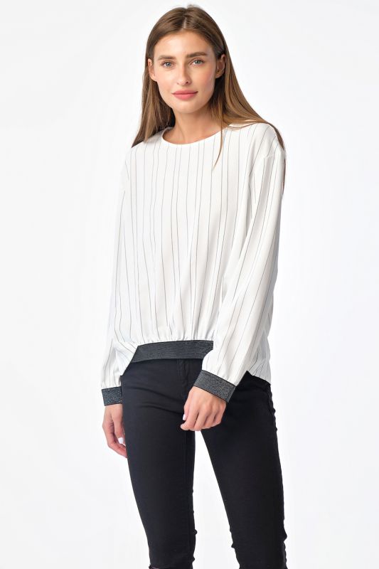 Long sleeve loose blouse with stripes on white