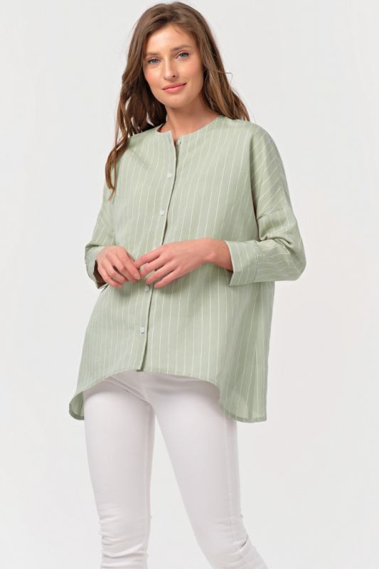 Free buttoned blouse with striped stripes on green