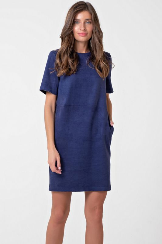 Short Sleeve Suede Dress Blue