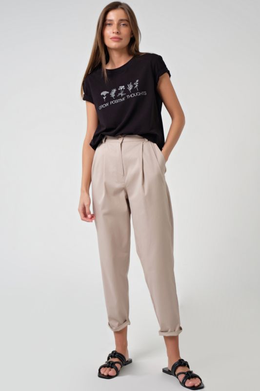 Beige cotton summer banana pants