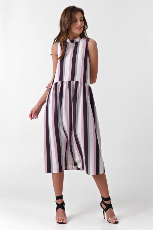 Pink striped loose midi summer dress