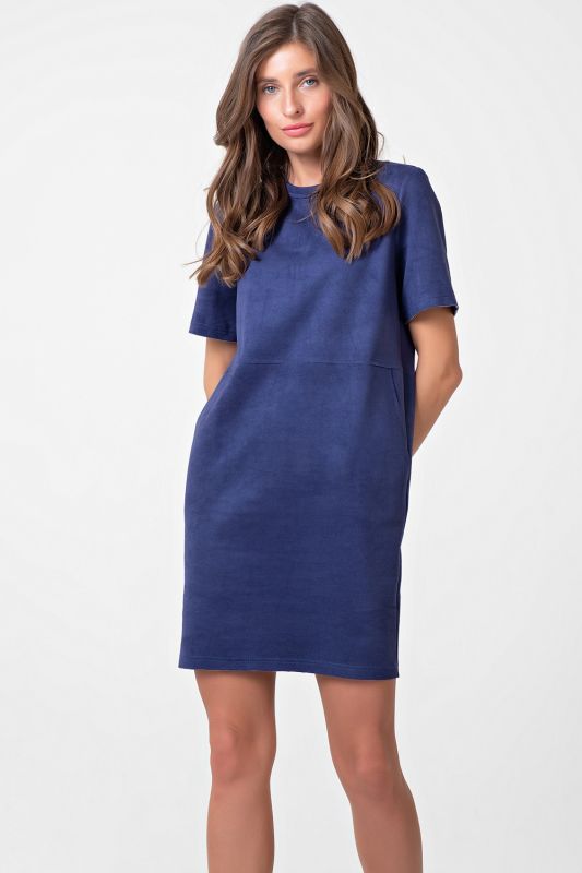 Short Sleeve Suede Dress Blue