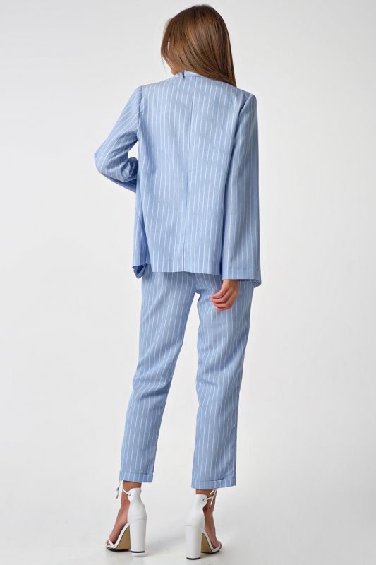 Long straight striped summer jacket in blue