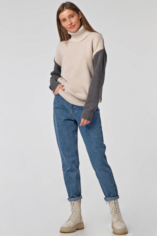 Knitted sweater straight two-color gray-white