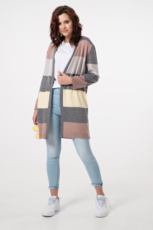 Cardigan knitted long striped cardigan gray