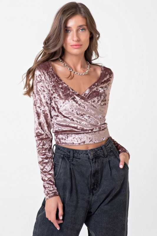 Dusty pink velvet short sleeved top with long sleeves