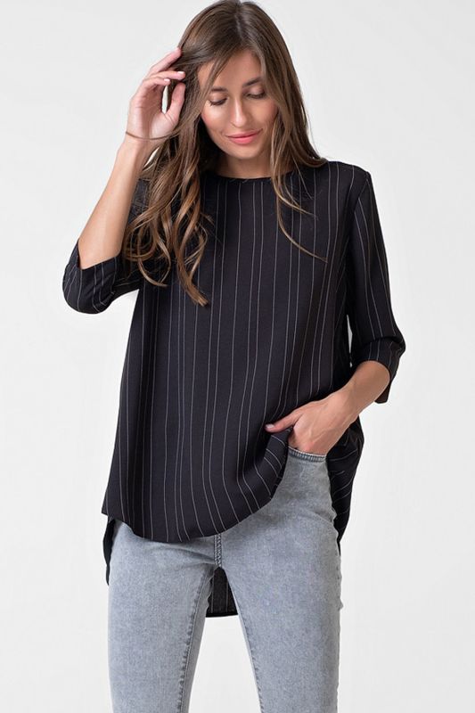 Long asymmetrical striped blouse on black